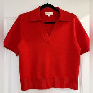 Marled Vibrant Red Sweater Knit Polo Top (Size S)